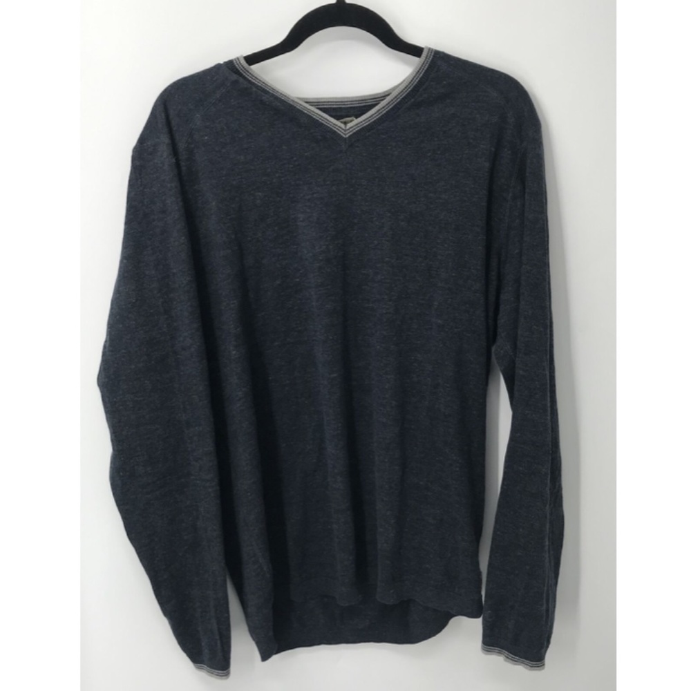 Agave Denim mens dark blue v-neck gray trim sweater sz L